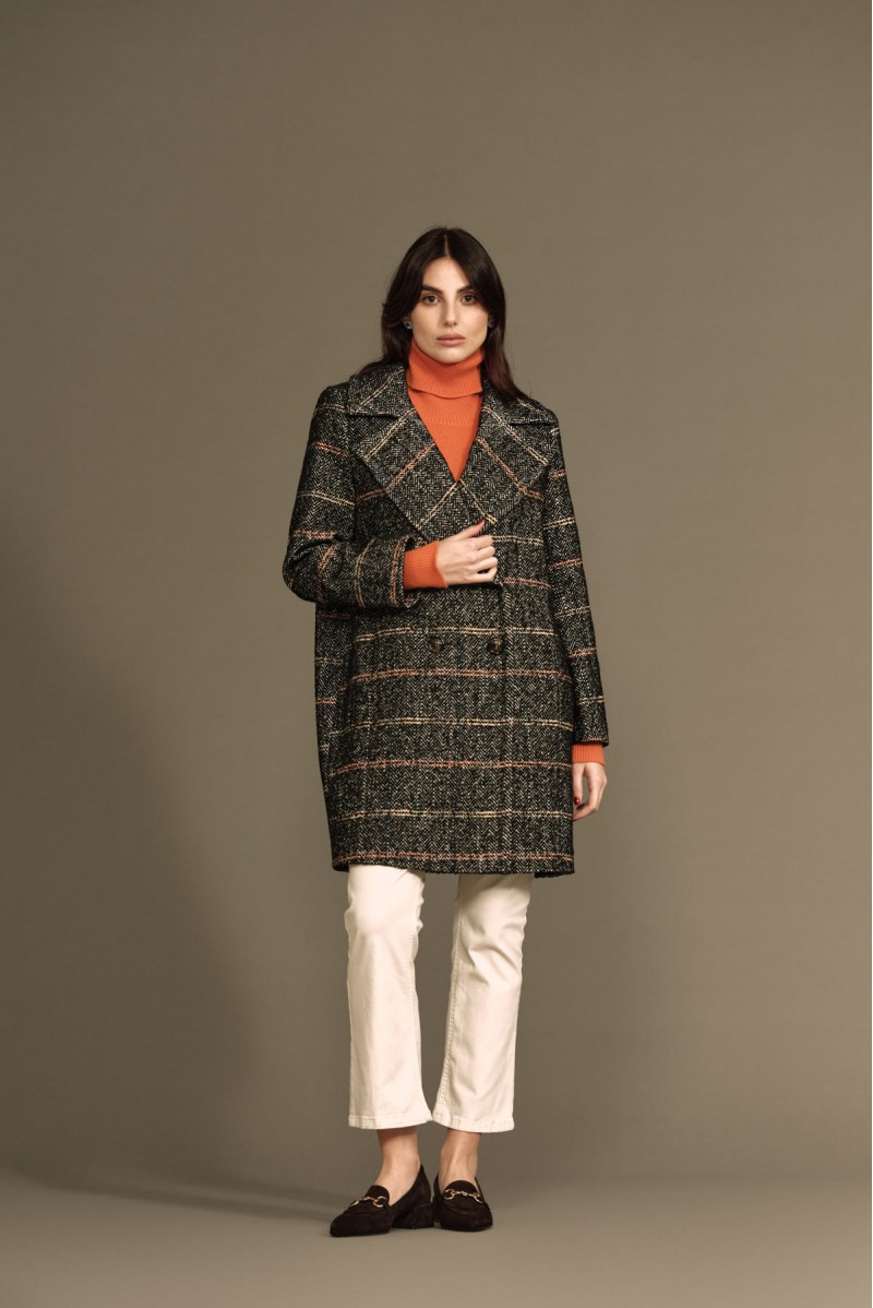 CAPPOTTO DOPPIOPETTO QUADRO MULTICOLOR - WW18469