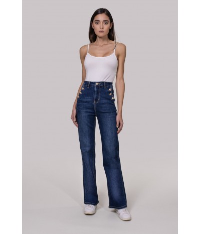 PETRA-JEANS FLARE HIGH WAIST CON BOTTONI GIOIELLO - WW19302