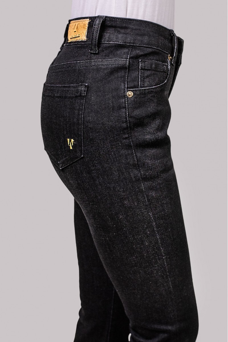 WHITE WISE MAYA-JEANS FLARE SLIM MEDIUM WAIST LAV.NERO - WW19304 