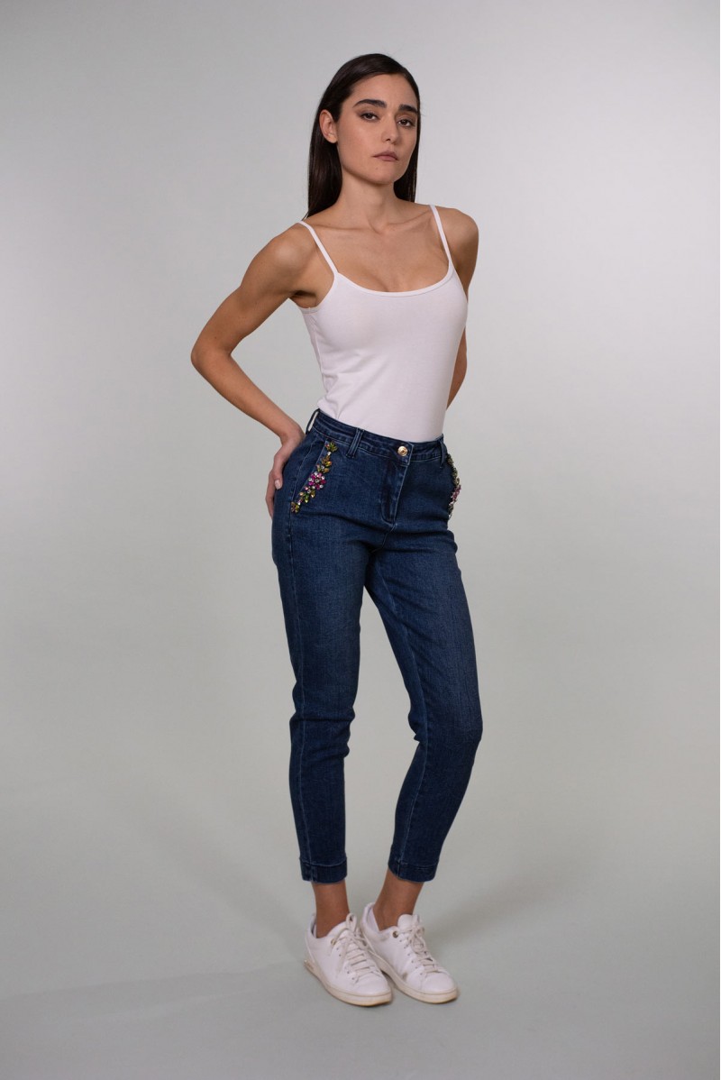 DAFNE-SKINNY JEANS CON SPACCHETTO E APPLICAZIONI - WW19319