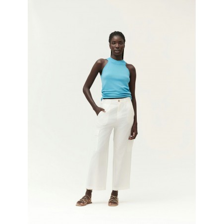 TOP IN MAGLIA DI VISCOSA CON SCOLLO ALL'AMERICANA - WW30003