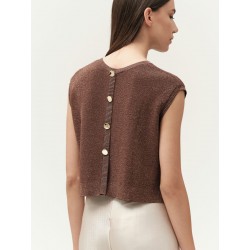 TOP IN MAGLIA CON BOTTONI ORO SUL RETRO - WW30018