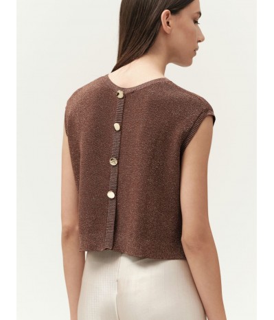 TOP IN MAGLIA CON BOTTONI ORO SUL RETRO - WW30018