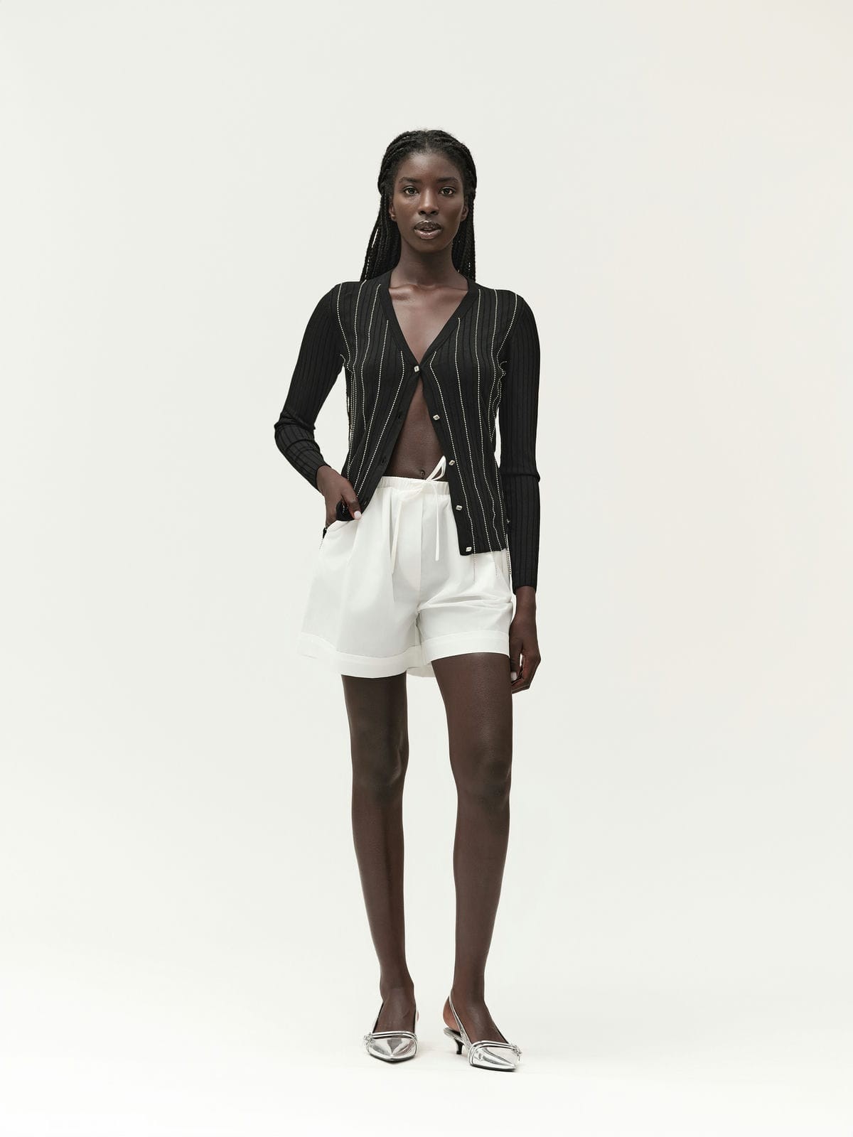 CARDIGAN A COSTE CON FRANGE STRASS - WW30058