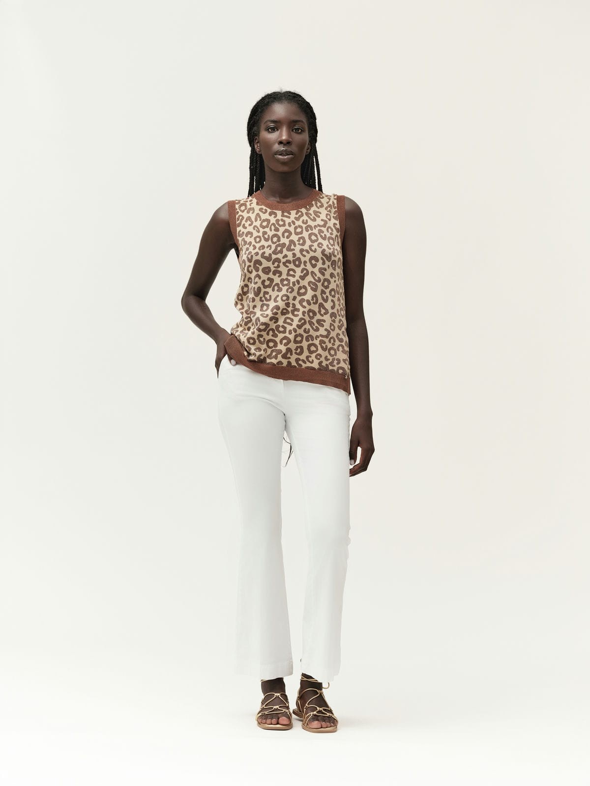 SMANICATO IN MAGLIA FANTASIA ANIMALIER - WW30083