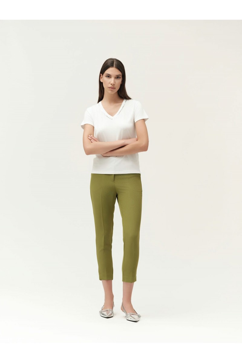 WHITE WISE TSHIRT SCOLLO A V CON PAILLETTES - WW30104 