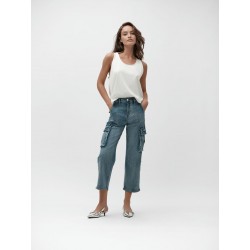 ANDREA - DENIM CARGO 7oz CON PERLINE ARGENTO - WW30202