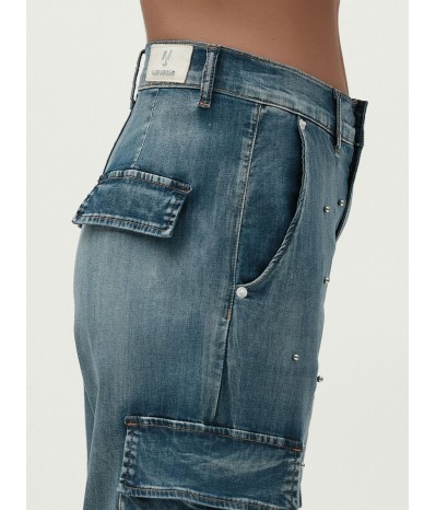 ANDREA - DENIM CARGO 7oz CON PERLINE ARGENTO - WW30202