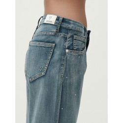 MARTA - JEANS PALAZZO 7oz CON SPACCO E STRASS - WW30210