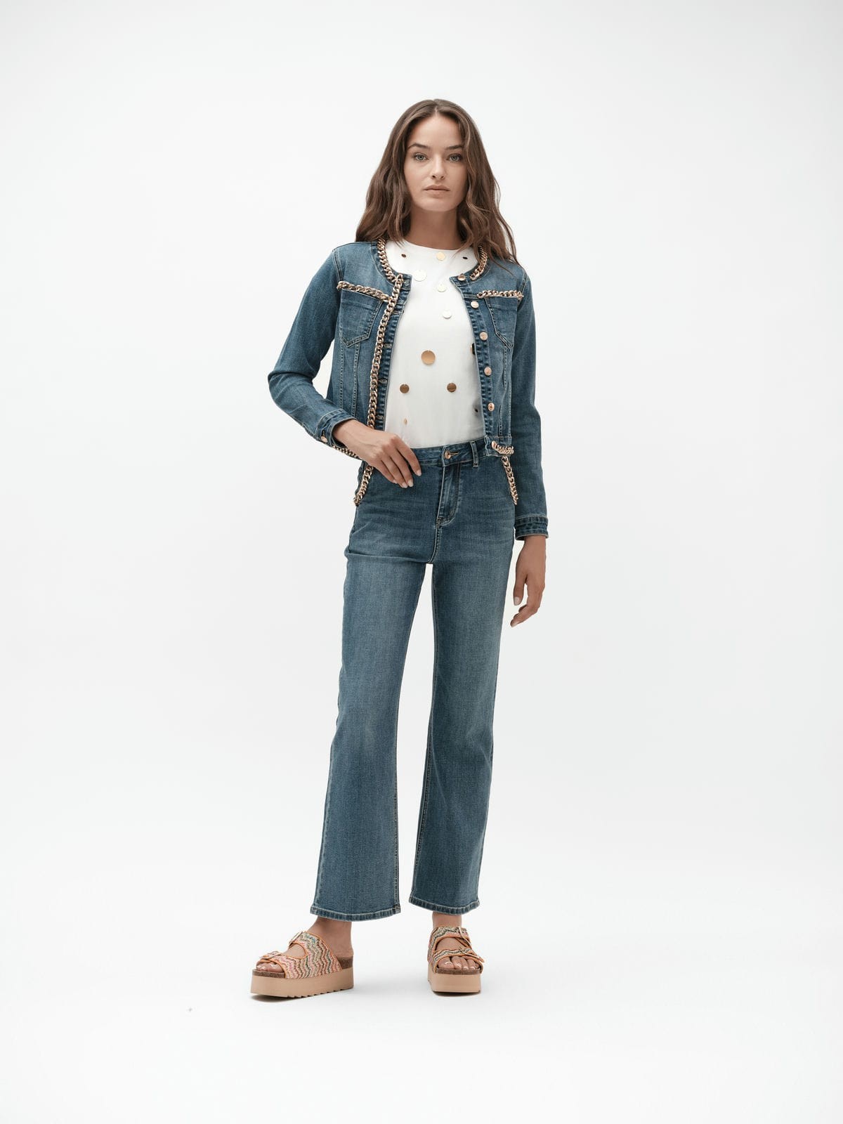 GABRY - GIUBBOTTO JEANS SCOLLO CHANEL CON CATENE - WW30216