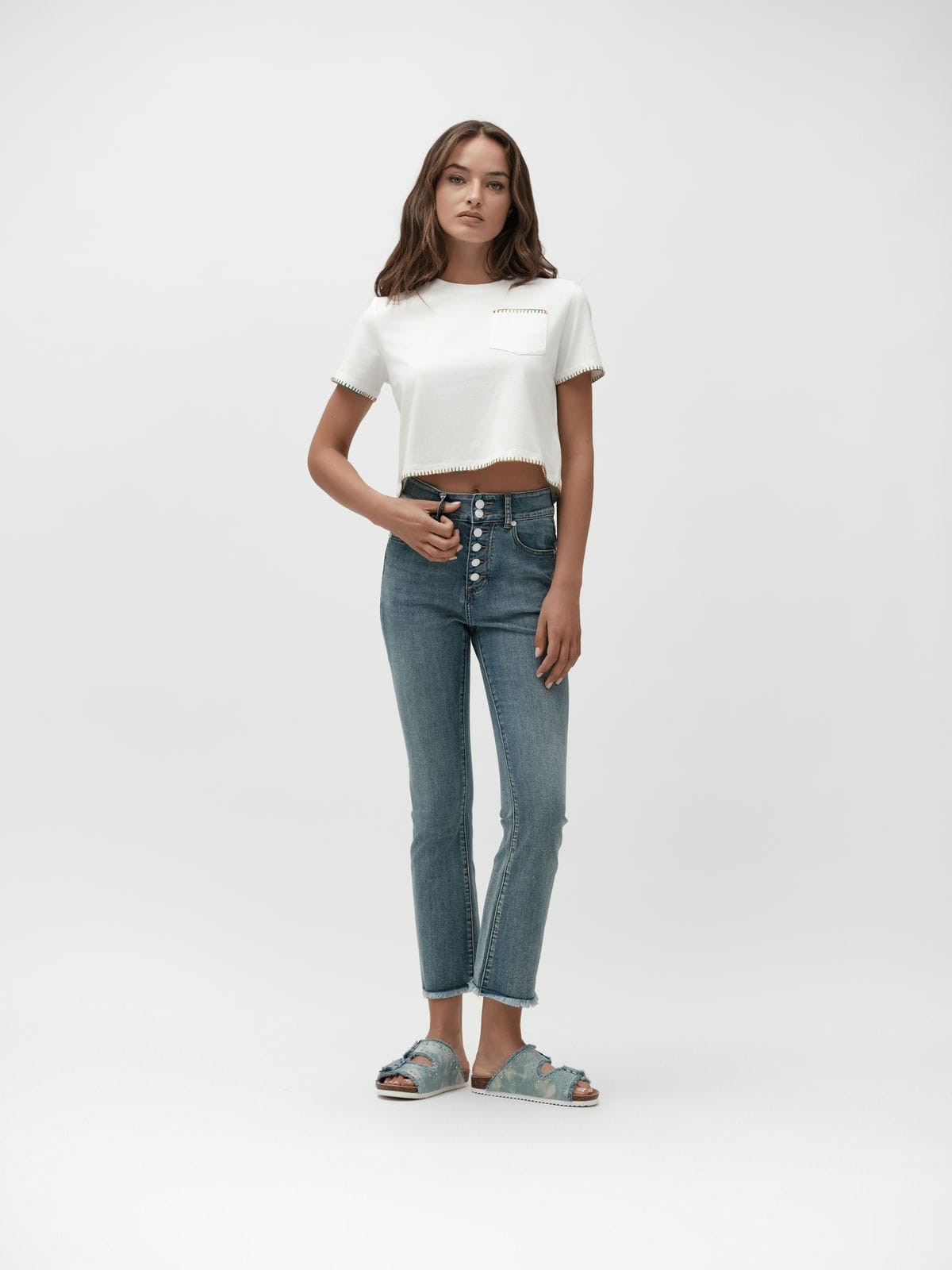 PAULINE - JEANS FLARE SUPER HIGH WAIST SFRANGIATO - WW30219