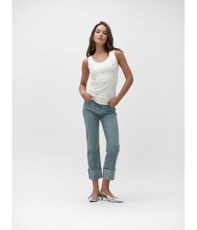 MARY - JEANS CON RISVOLTO E BOTTONI GIOIELLO - WW30222