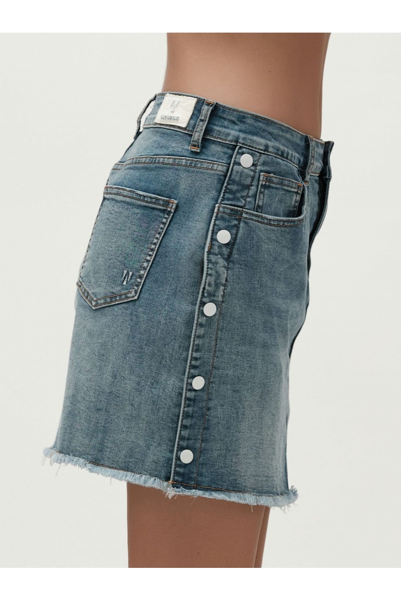 WHITE WISE LUCY - MINIGONNA DENIM BOTTONI LATERALI - WW30223 