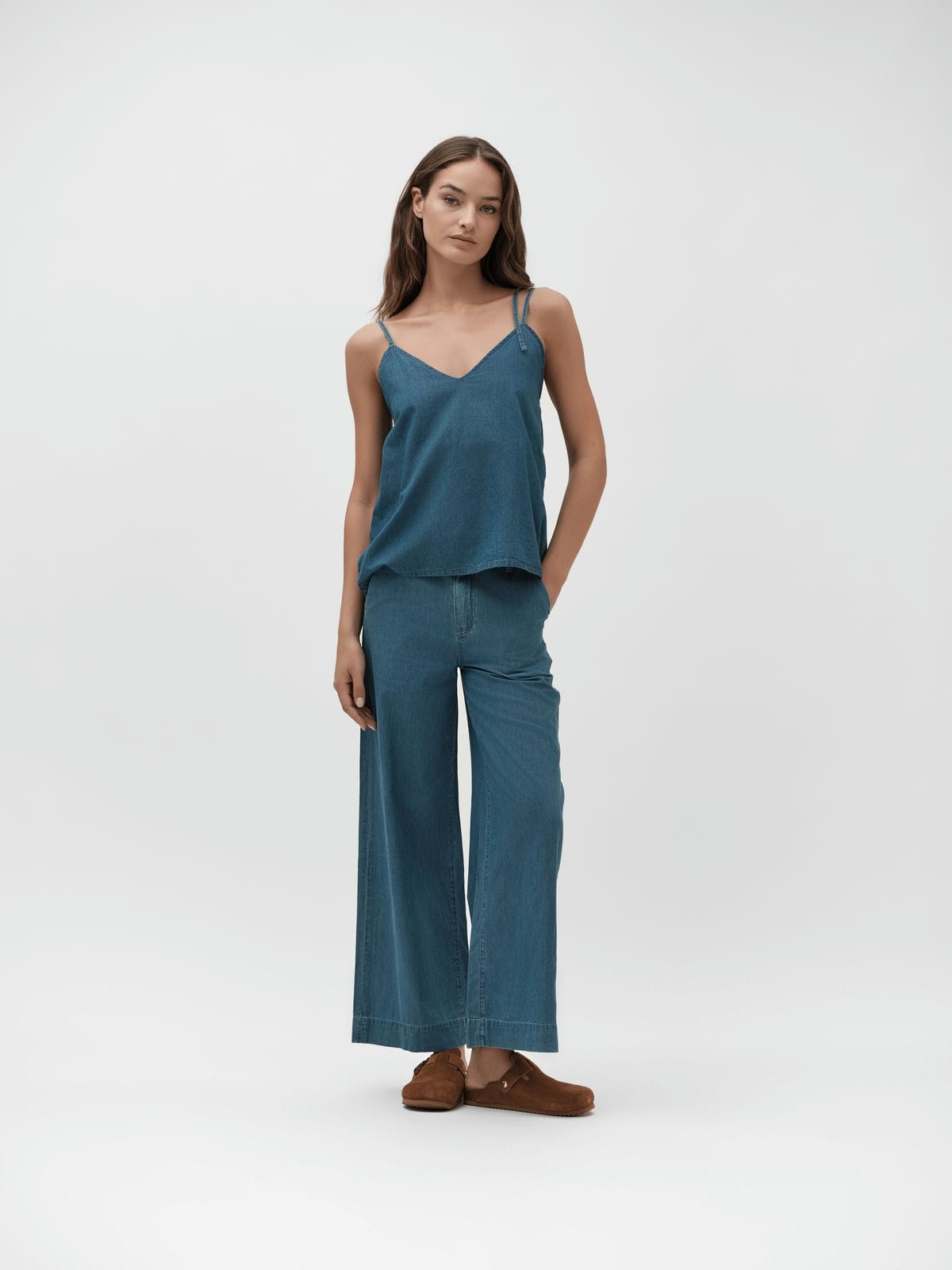 CANOTTA IN CHAMBRAY  A BRETELLINE CON FIOCCO - WW30264