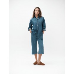 CAMICIA OVER IN CHAMBRAY CON BOTTONI ORO - WW30266
