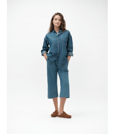 CAMICIA OVER IN CHAMBRAY CON BOTTONI ORO - WW30266