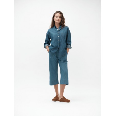 CAMICIA OVER IN CHAMBRAY CON BOTTONI ORO - WW30266