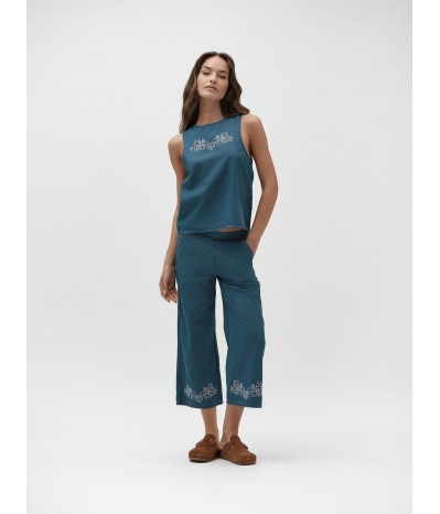 PANTALONE MIDI IN CHAMBRAY CON FIORE CUT-OUT - WW30268