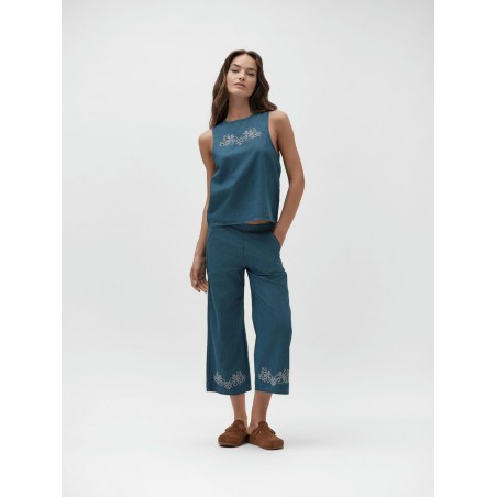 PANTALONE MIDI IN CHAMBRAY CON FIORE CUT-OUT - WW30268