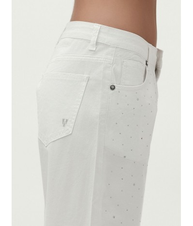 PANTALONI PALAZZO IN BULL CON STRASS - WW30286