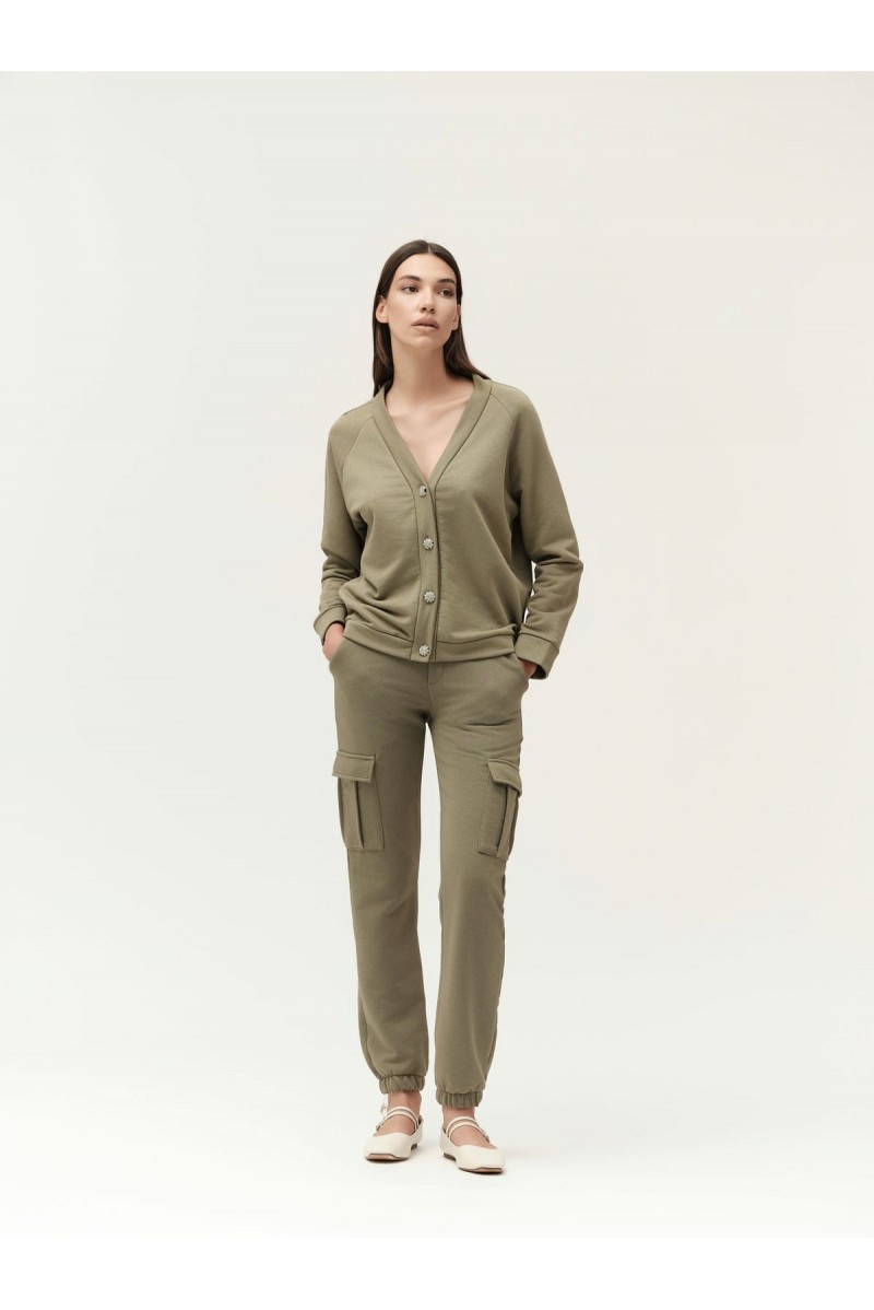 CARDIGAN IN FELPA CON BOTTONE GIOIELLO - WW30821