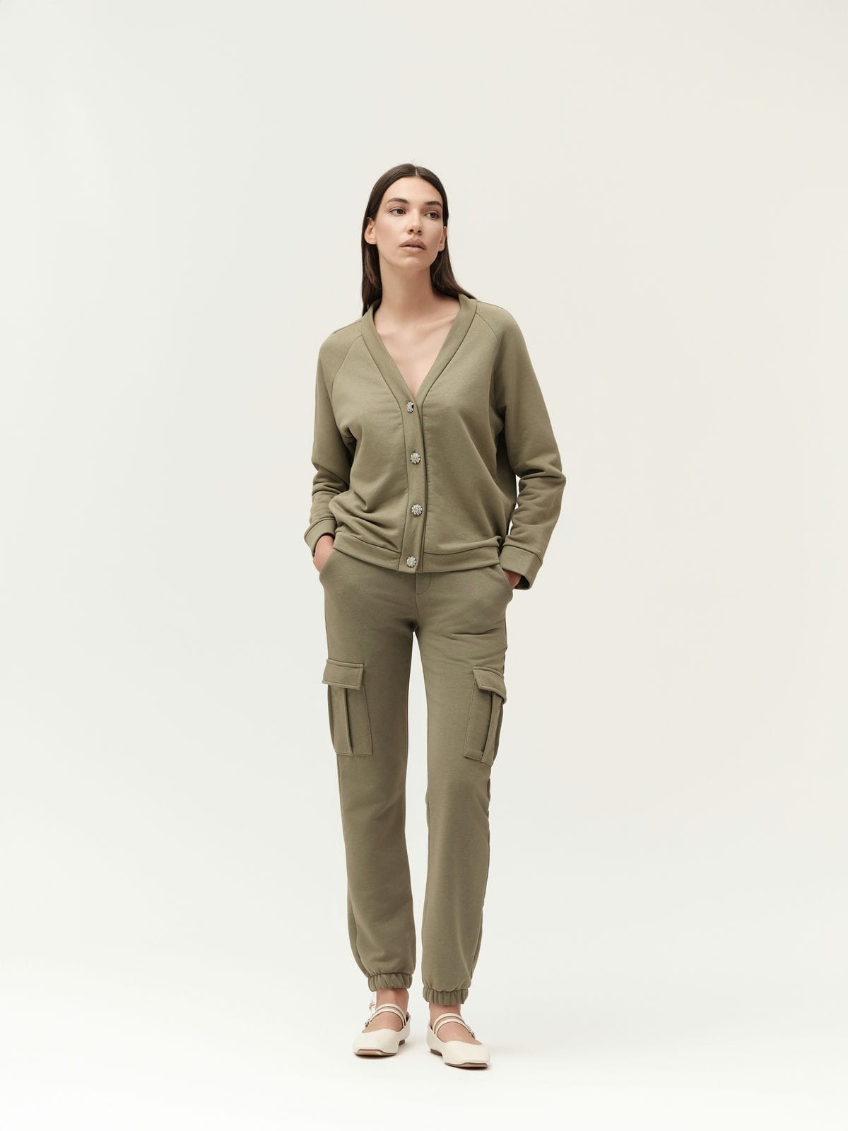 CARDIGAN IN FELPA CON BOTTONE GIOIELLO - WW30821