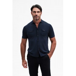 CAMICIA IN MAGLIA MISTO SETA CON TASCONI GG14 - WU31112