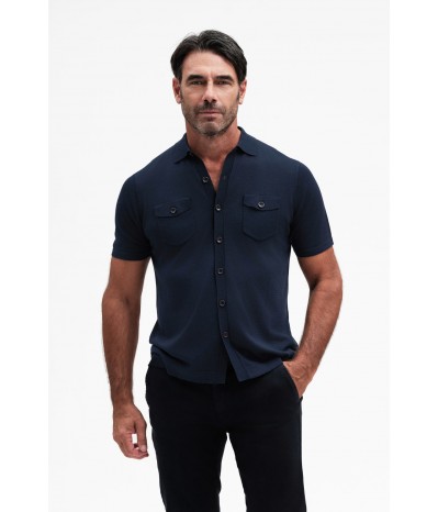CAMICIA IN MAGLIA MISTO SETA CON TASCONI GG14 - WU31112