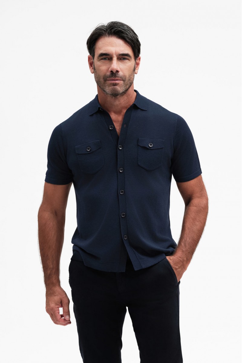 CAMICIA IN MAGLIA MISTO SETA CON TASCONI GG14 - WU31112