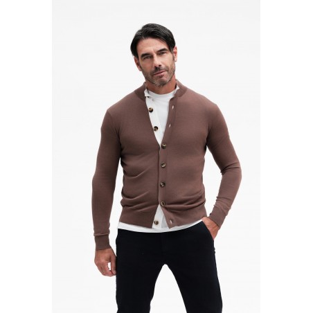 CARDIGAN CON COLLO A CONSTRASTO MISTO SETA GG14 - WU31115