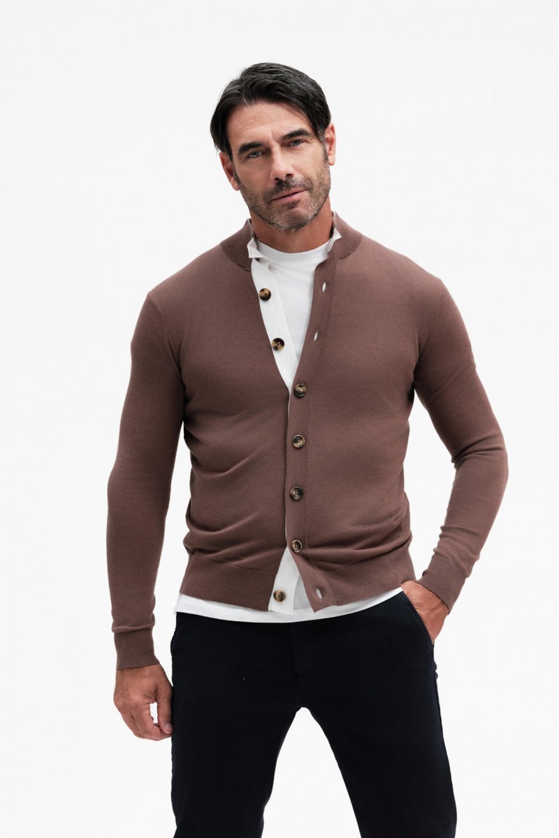 CARDIGAN CON COLLO A CONSTRASTO MISTO SETA GG14 - WU31115