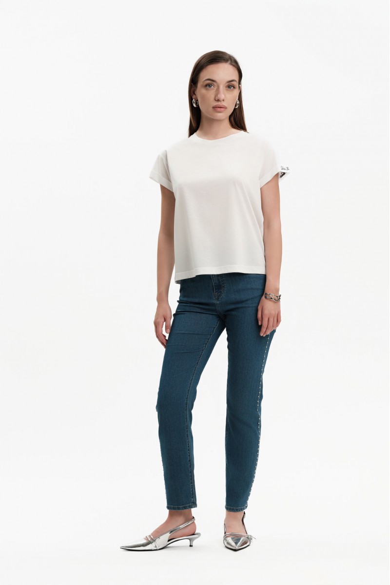 WHITE WISE T-SHIRT CON RISVOLTO RICAMO DOLCE FAR NIENTE - WW31104 