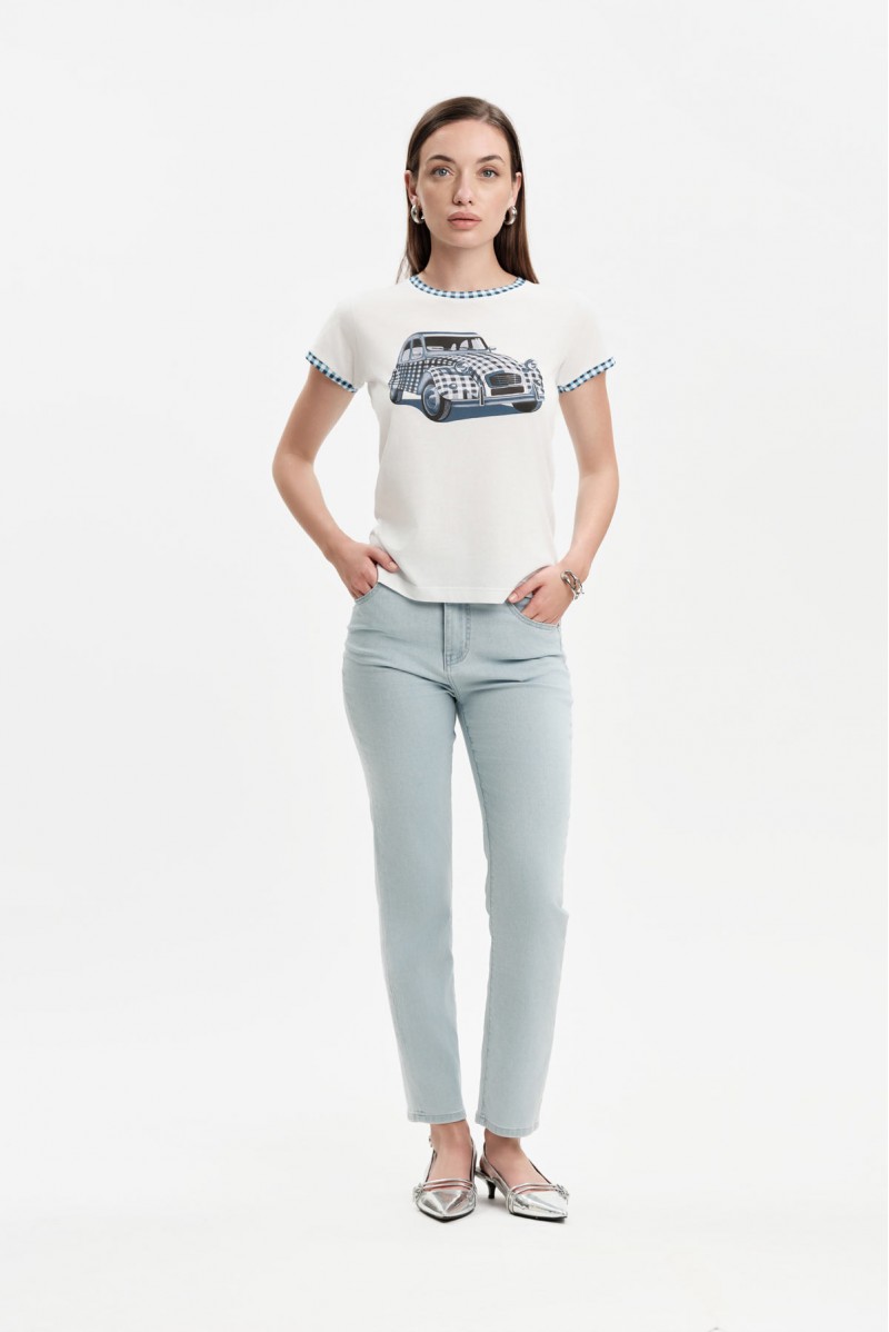 WHITE WISE T-SHIRT VINTAGE CAR QUADRETTI - WW31108 