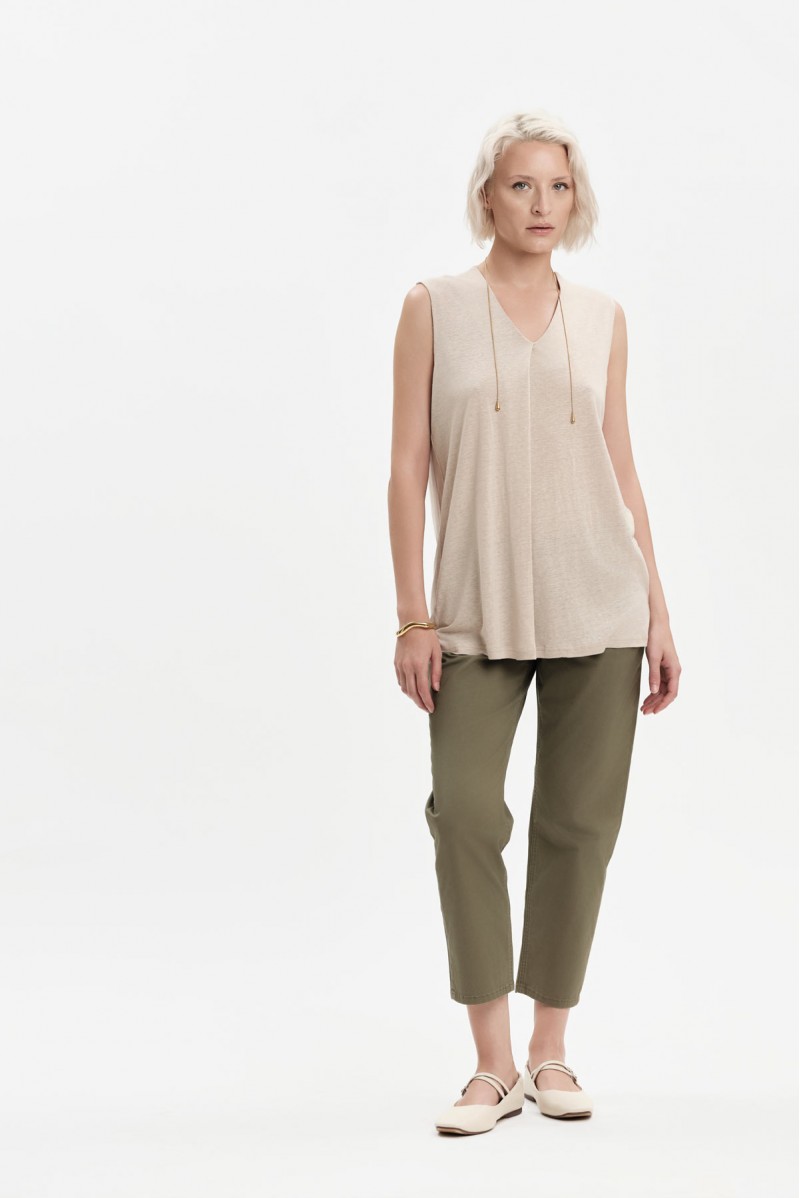 TOP MISTO LINO CON PIEGONE - WW31177