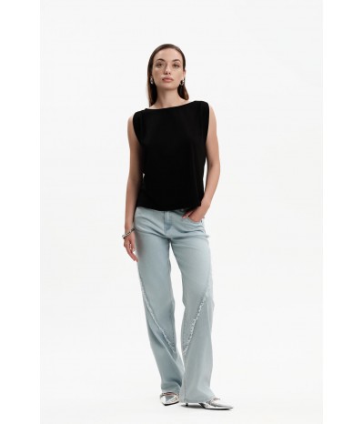 MARTA - PALAZZO DENIM CON FRANGE 7oz - WW31205