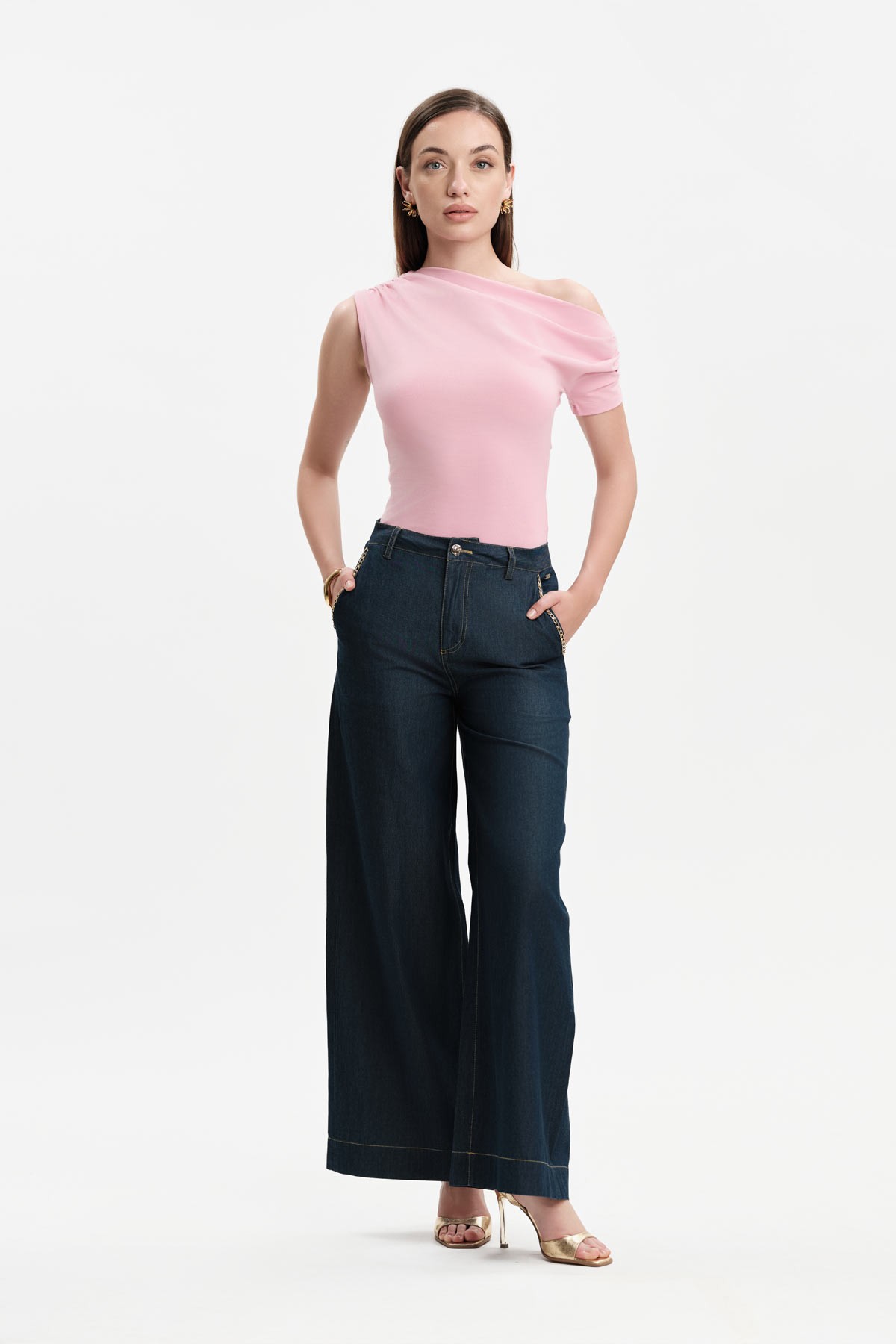 PANTALONI AMPI IN CHAMBRAY CON CATENA - WW31251_A