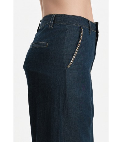 PANTALONI AMPI IN CHAMBRAY CON CATENA - WW31251_A