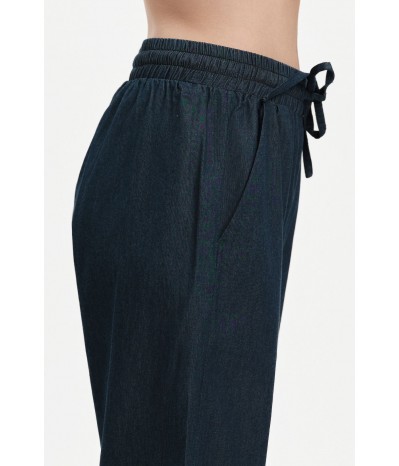 PANTALONI MIDI IN CHAMBRAY CON RISVOLTO E COULISSE - WW31254