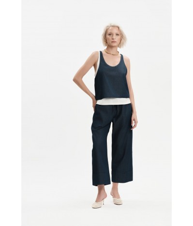 PANTALONI MIDI IN CHAMBRAY CON RISVOLTO E COULISSE - WW31254