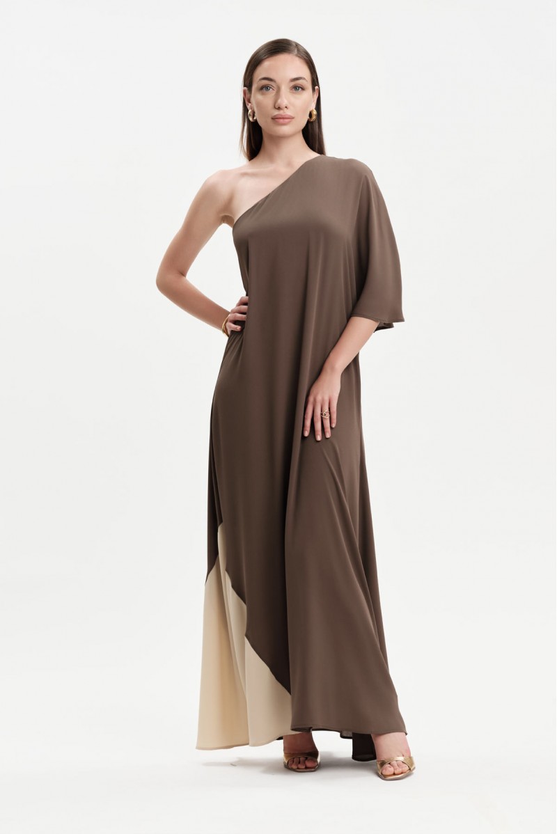 ABITO MONOSPALLA IN GEORGETTE BICOLORE - WW31659