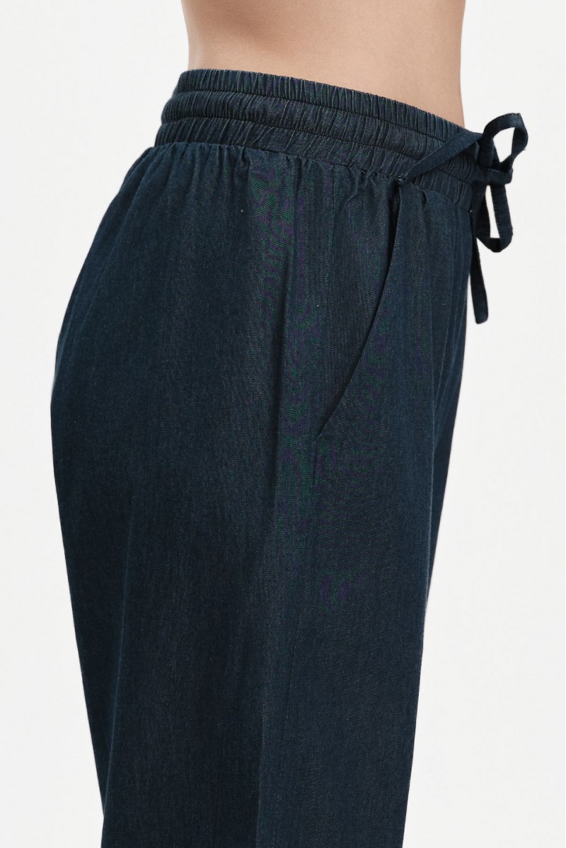 WHITE WISE PANTALONI MIDI IN CHAMBRAY CON RISVOLTO E COULISSE - WW31254 