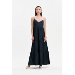 ABITO LUNGO IN CHAMBRAY CON BALZE E BRETELLINE - WW31257