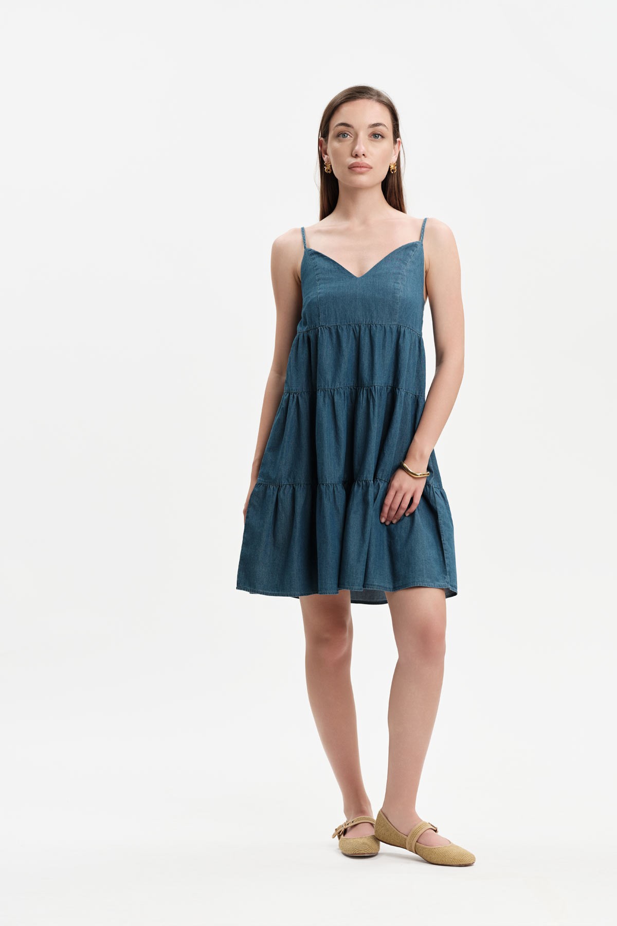 ABITO CORTO IN CHAMBRAY CON BALZE E BRETELLINE - WW31258