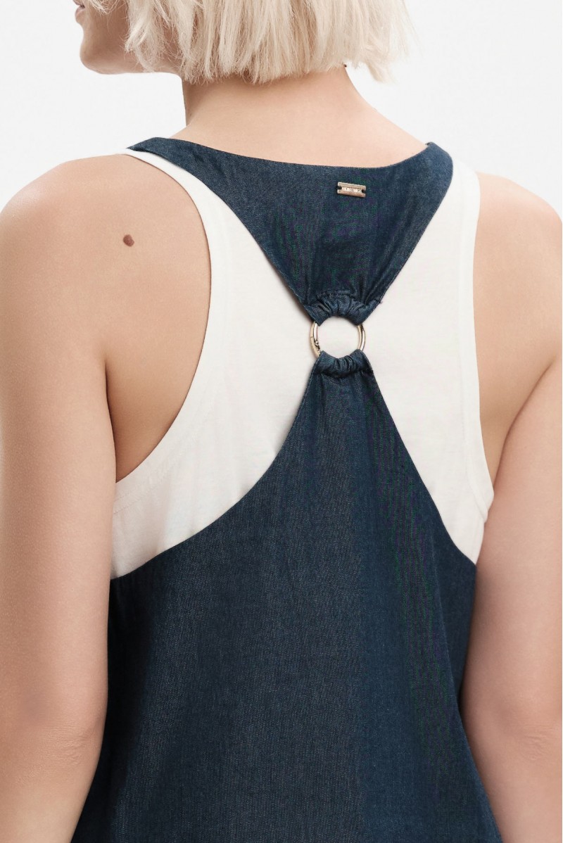 TOP CON DOPPIO PANNELLO IN CHAMBRAY - WW31262