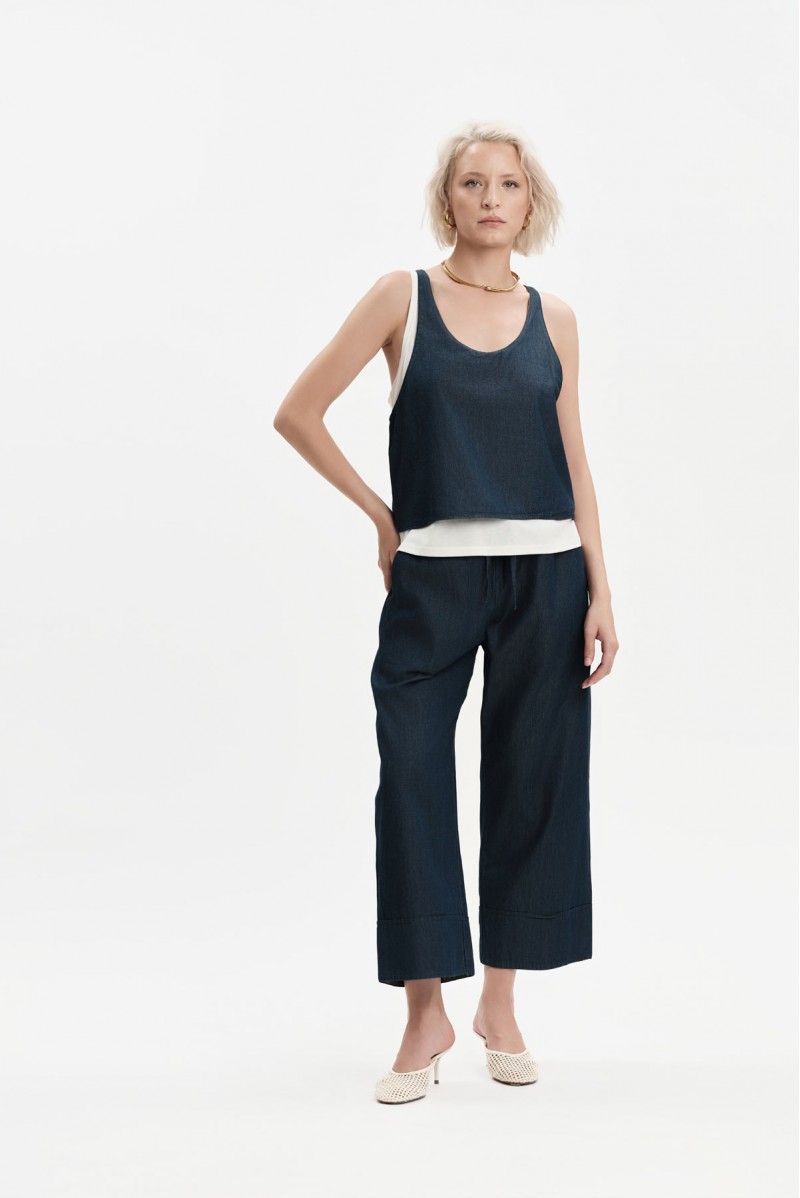 WHITE WISE TOP CON DOPPIO PANNELLO IN CHAMBRAY - WW31262 