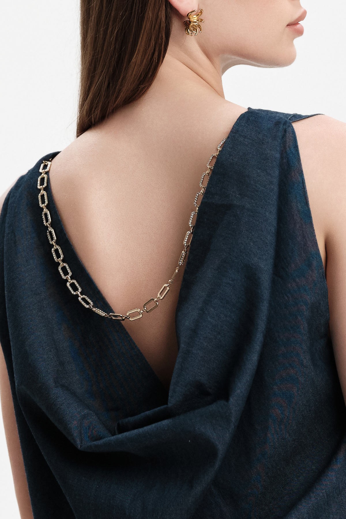 TOP IN CHAMBRAY CON DRAPPEGGIO E CATENELLA - WW31264