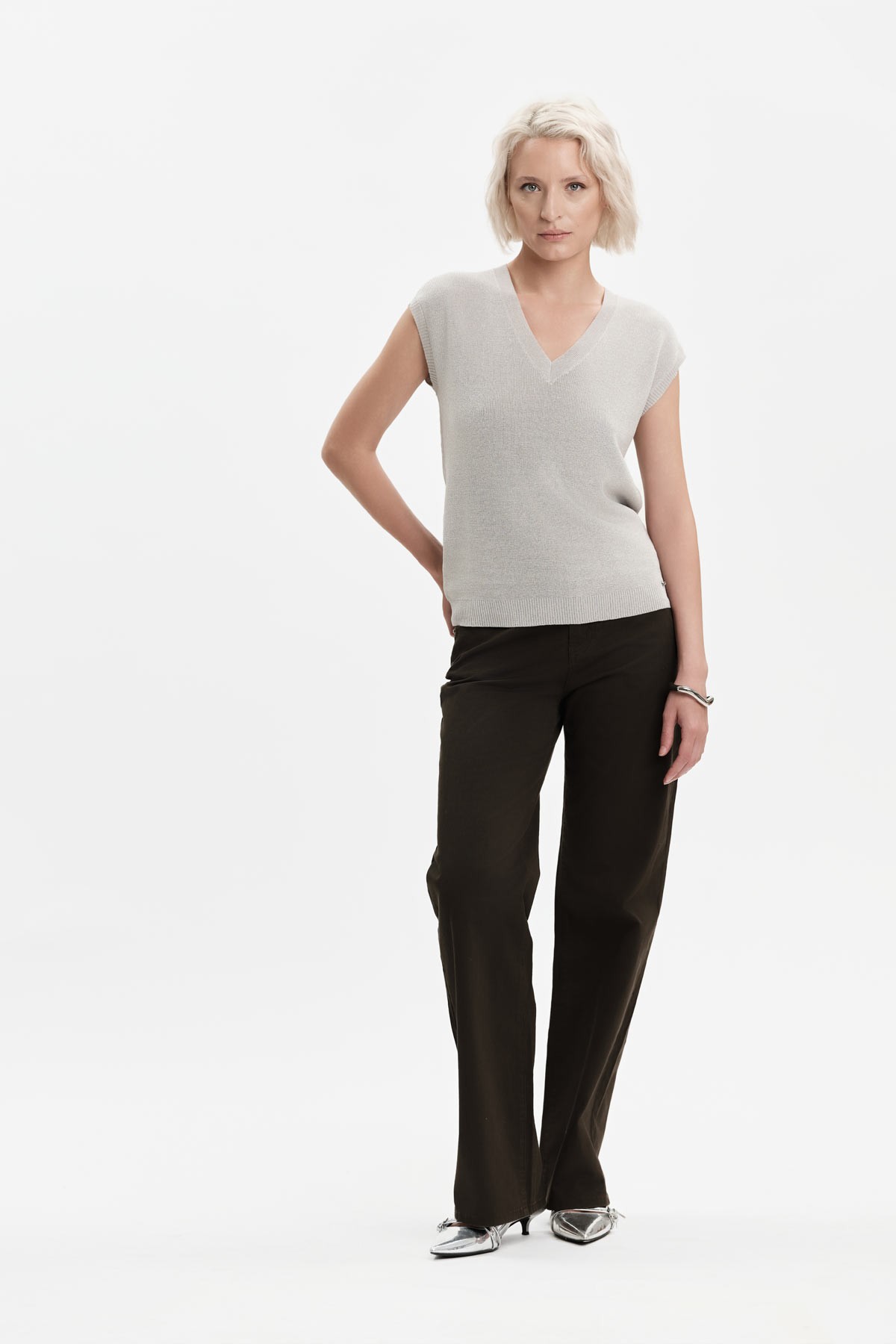 GILET SCOLLO A V MAGLIA INGLESE LUREX - WW31051