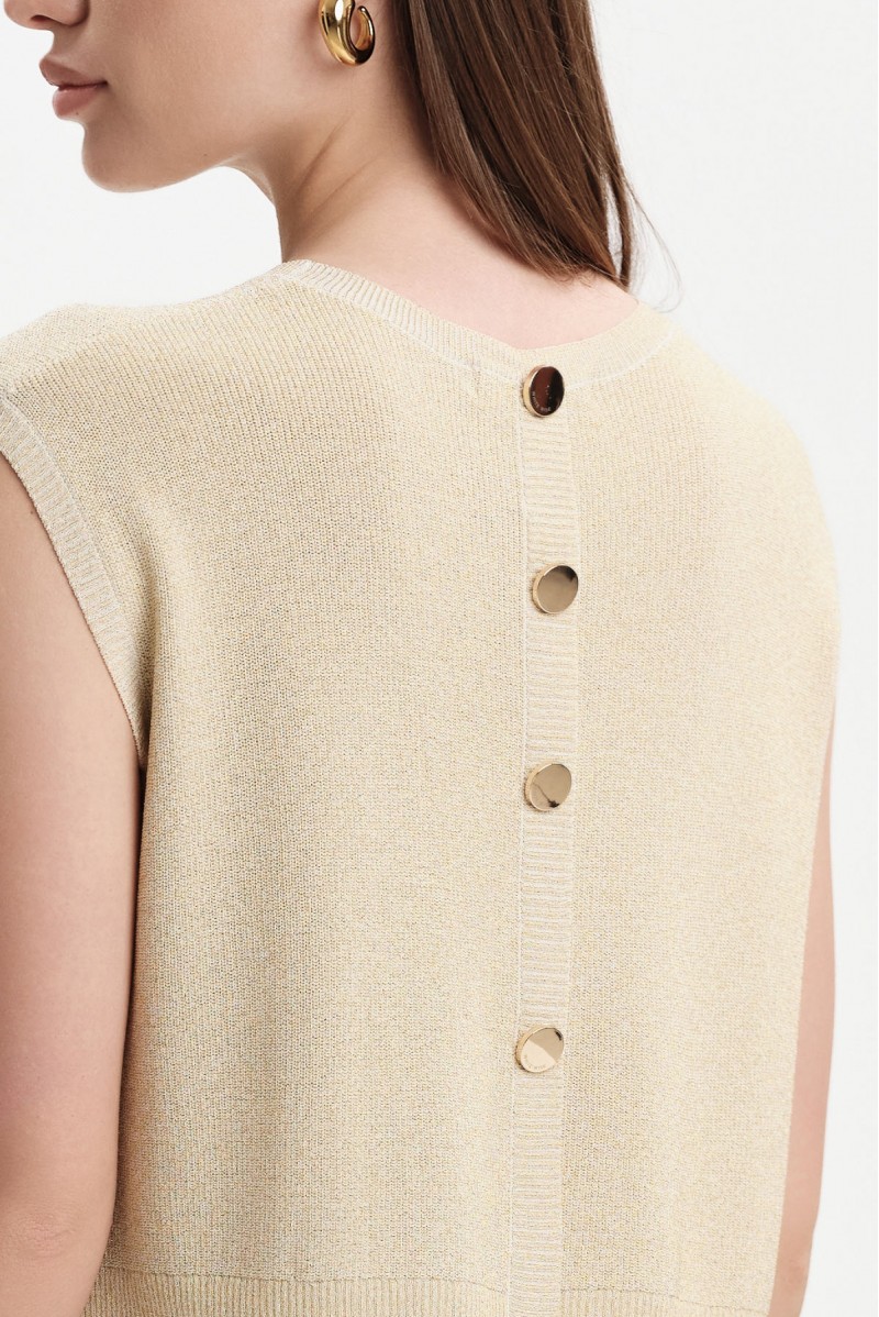 TOP IN MAGLIA LUREX CON BOTTONI ORO - WW31055