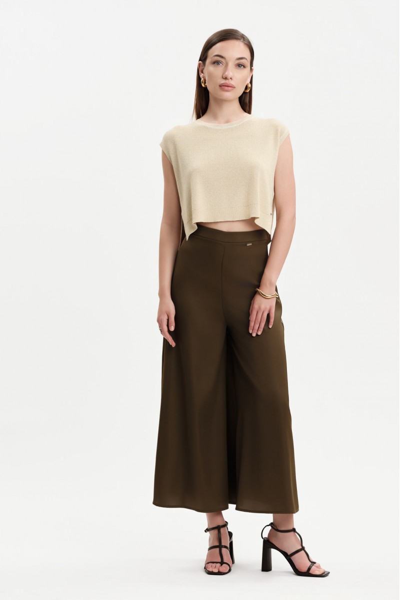 WHITE WISE TOP IN MAGLIA LUREX CON BOTTONI ORO - WW31055 