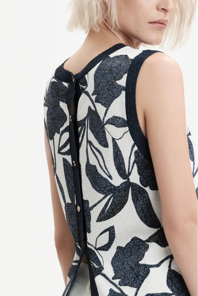 WHITE WISE TOP IN MAGLIA FANTASIA CON BOTTONI ORO - WW31094 